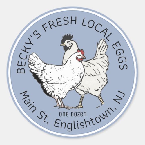 Vintage Hen and Rooster Blue Egg Carton Label