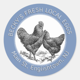 Vintage Hen and Rooster Blue Egg Carton Label