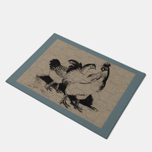 Vintage Hen and Rooster Country Farm and Pets Doormat