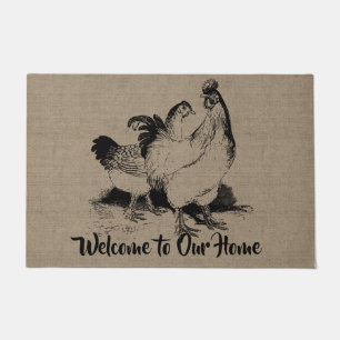 Vintage Hen and Rooster - Country Farm and Pets Doormat