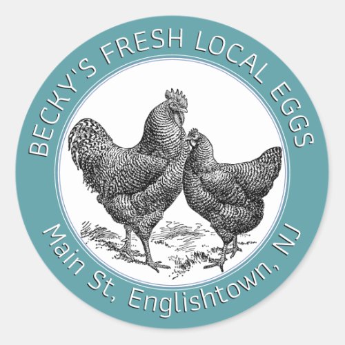 Vintage Hen and Rooster Teal Egg Carton Label