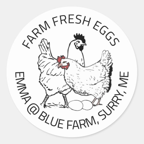 Vintage Hen and Rooster with Eggs Color Egg Carton Classic Round Sticker