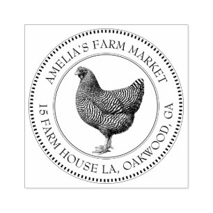 Vintage Hen Farm Label Decorative Border Address Rubber Stamp