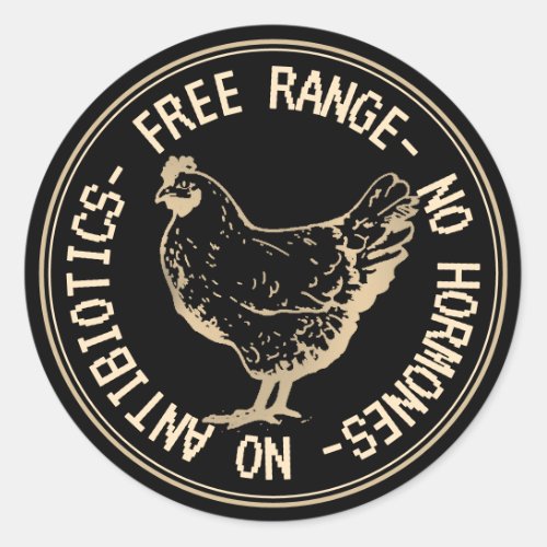 Vintage Hen Free Range No Hormones Emblem Classic Round Sticker