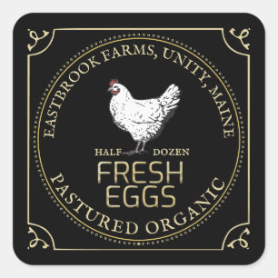 VINTAGE HEN PASTURED EGGS LABEL Black