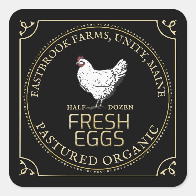 VINTAGE HEN PASTURED EGGS LABEL Black (Front)