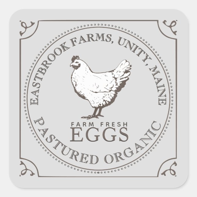 VINTAGE HEN PASTURED EGGS LABEL Egg Carton Gray (Front)