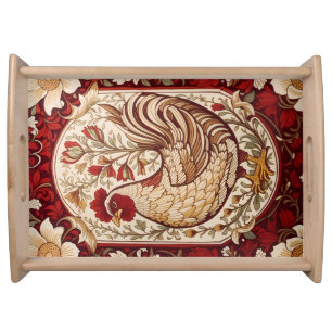 Vintage Hen Red and Cream Floral Serving Tray