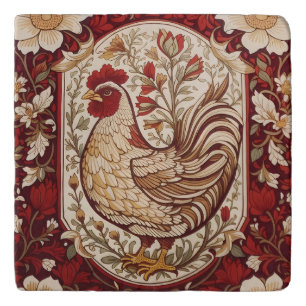 Vintage Hen Red and Cream Floral Trivet