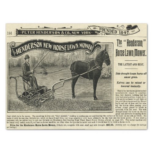 Vintage Henderson Horse Lawn Mower Ad craft Tissue Paper