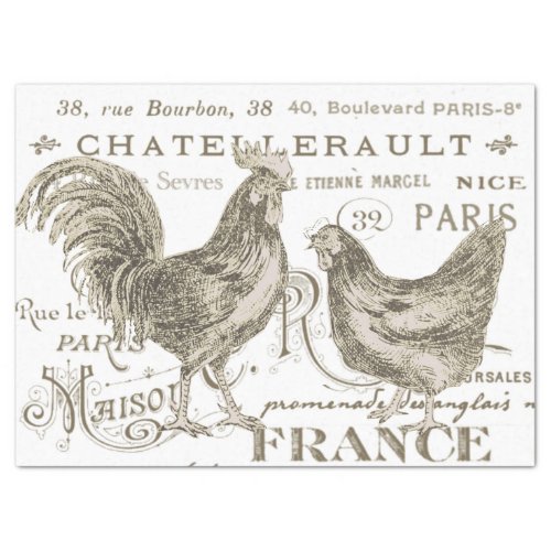 Vintage hens on French City Names Decoupage  Tissue Paper