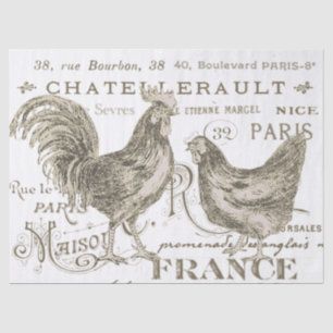 Vintage hens on French City Names Decoupage  Tissue Paper