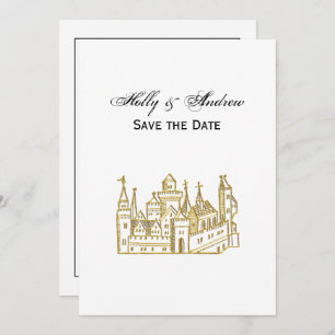 Vintage Heraldic Castle #2 Crest Faux Gold Invitation