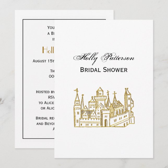 Vintage Heraldic Castle #2 Crest Faux Gold Invitation (Front/Back)