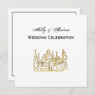 Vintage Heraldic Castle #2 Crest Faux Gold Invitation