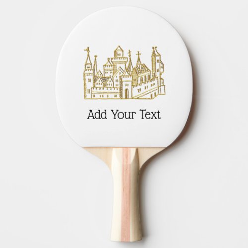 Vintage Heraldic Castle 2 Crest Faux Gold Ping_Pong Paddle