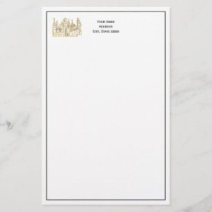 Vintage Heraldic Castle #2 Crest Faux Gold Stationery