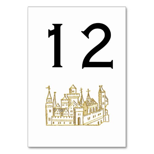 Vintage Heraldic Castle 2 Crest Faux Gold Table Number