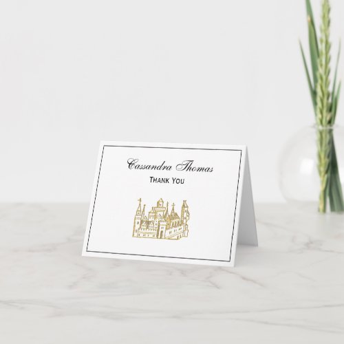 Vintage Heraldic Castle 2 Crest Faux Gold Thank You Card