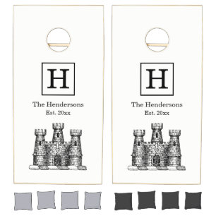 Vintage Heraldic Castle Emblem Coat of Arms Crest Cornhole Set