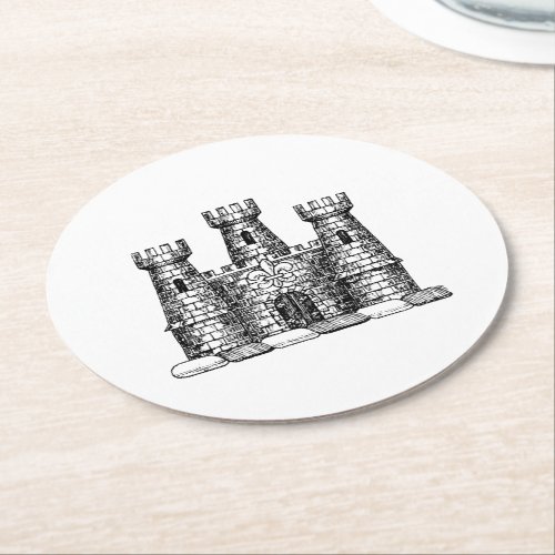 Vintage Heraldic Castle Emblem Coat of Arms Crest Round Paper Coaster