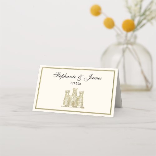 Vintage Heraldic Castle Emblem Crest Faux Gold Place Card