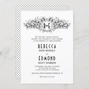 Vintage heraldic crest with initials wedding invitation