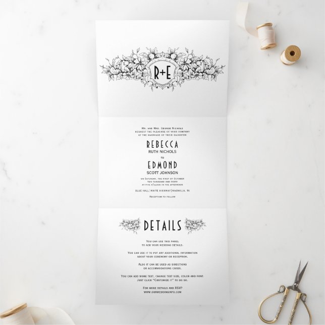 Vintage heraldic crest with initials wedding Tri-Fold invitation (Inside)
