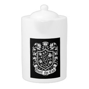 Vintage Heraldic Crest with Roses – Until the End Teapot