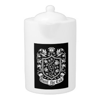 Vintage Heraldic Crest with Roses – Until the End Teapot