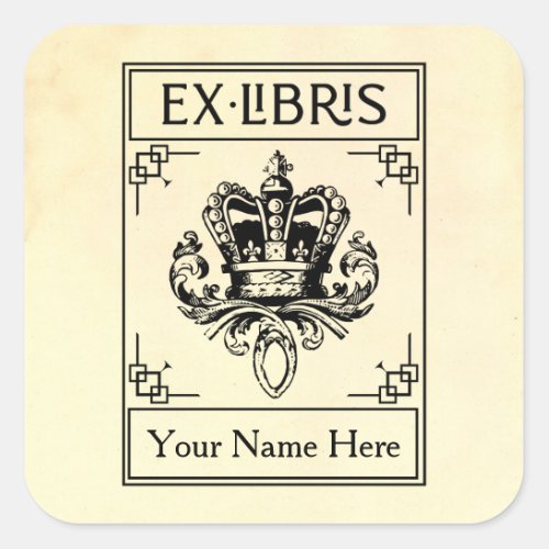 Vintage Heraldic Crown Ex Libris Square Sticker