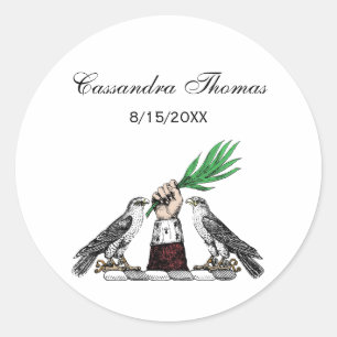 Vintage Heraldic Falcons With Hand Crest Emblem Classic Round Sticker