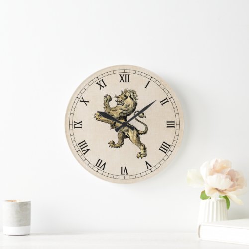 Vintage Heraldic  Lion on Cream Wall Clock