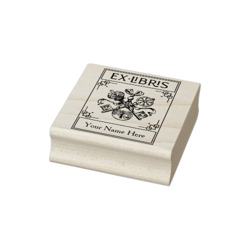 Vintage Heraldic Lock and Keys Ex Libris Rubber Stamp