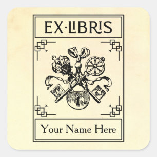 Vintage Heraldic Lock and Keys Ex Libris Square Sticker