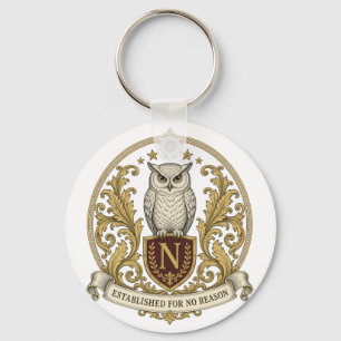 Vintage Heraldic Owl Crest Keychain