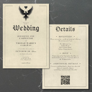 Vintage Heraldry Bird Insignia Two Sided Wedding Invitation
