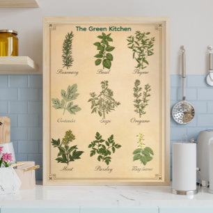Vintage Herb Chart Botanical Kitchen Canvas Print