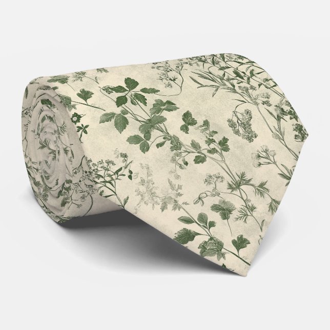 Vintage Herb Garden Botanical Wildflower Wedding Neck Tie (Rolled)