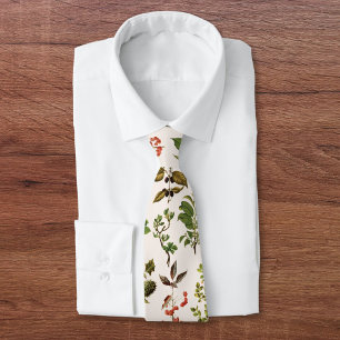 Vintage Herbarium Green Plant Pattern Neck Tie