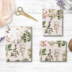Vintage Herbarium Green Plant Pattern Wrapping Paper Sheets