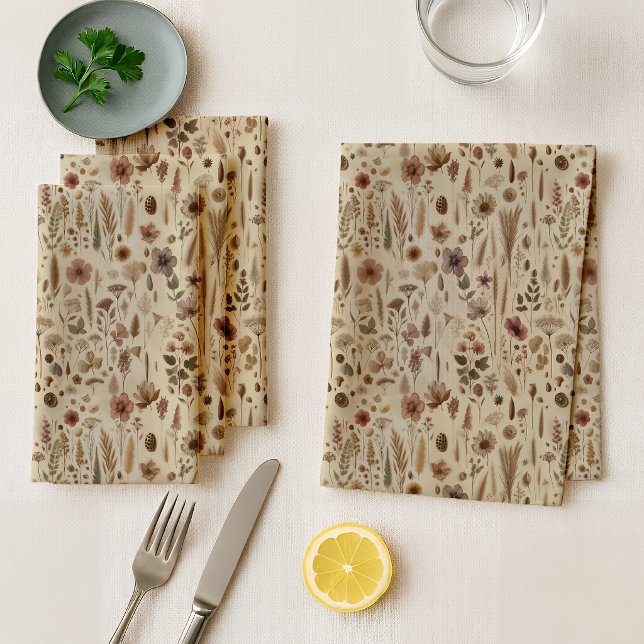 Vintage Herbarium Pressed Flower Botanical Napkin (Napkin)