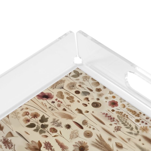 Vintage Herbarium Pressed Flower Botanical Trinket Acrylic Tray (Corner)