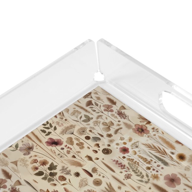 Vintage Herbarium Pressed Flower Botanical Vanity Acrylic Tray (Corner)