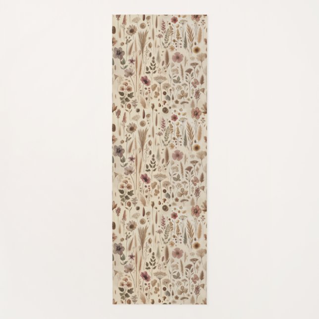 Vintage Herbarium Pressed Flower Botanical Yoga Mat (Front)