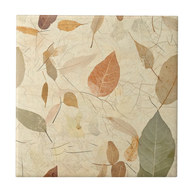 Vintage Herbarium Pressed Leaves Brown Gold Olive Ceramic Tile (Front)