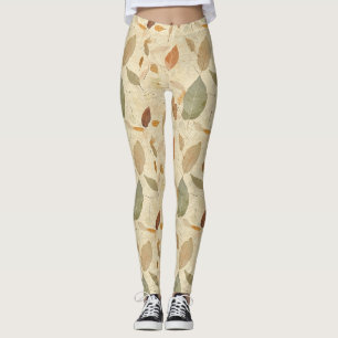 Vintage Herbarium Pressed Leaves Brown Gold Olive Leggings