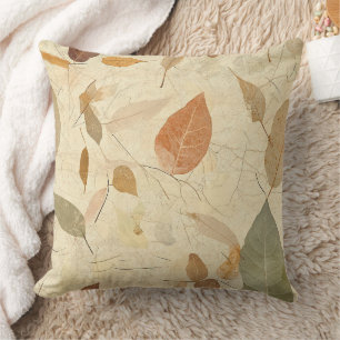 Vintage Herbarium Pressed Leaves Brown Gold Olive Throw Pillow
