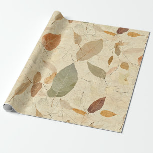 Vintage Herbarium Pressed Leaves Brown Gold Olive Wrapping Paper