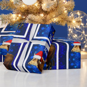 Vintage Hereford Bull on Blue Snow Wrapping Paper